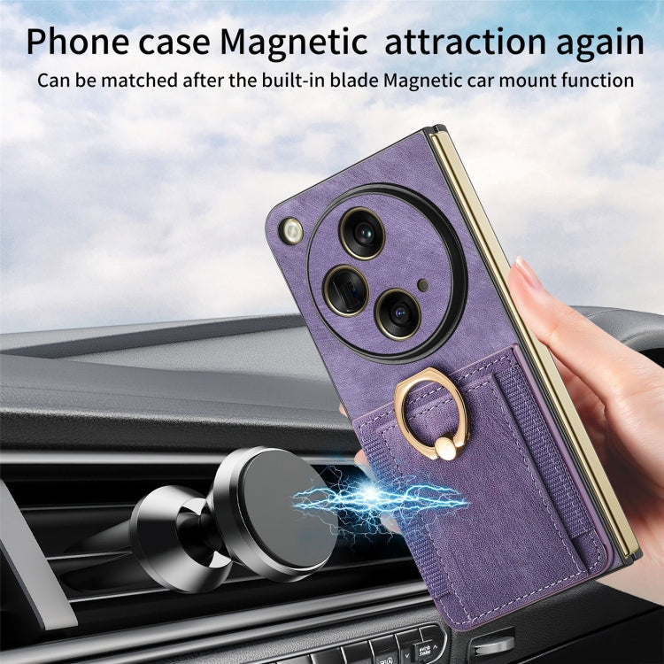 For OPPO Find N3 Retro Skin-feel Ring Multi-card Wallet Phone Case(Purple) - Find N3 Cases by PMC TechLife | Online Shopping South Africa | PMC TechLife