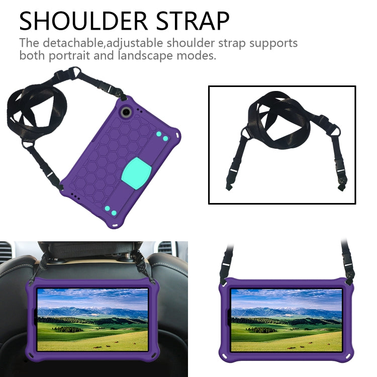 For Alcatel Joy Tab2 2020 / 3T 8.0 Honeycomb EVA Hybrid PC Tablet Case with Strap(Purple+Aqua)