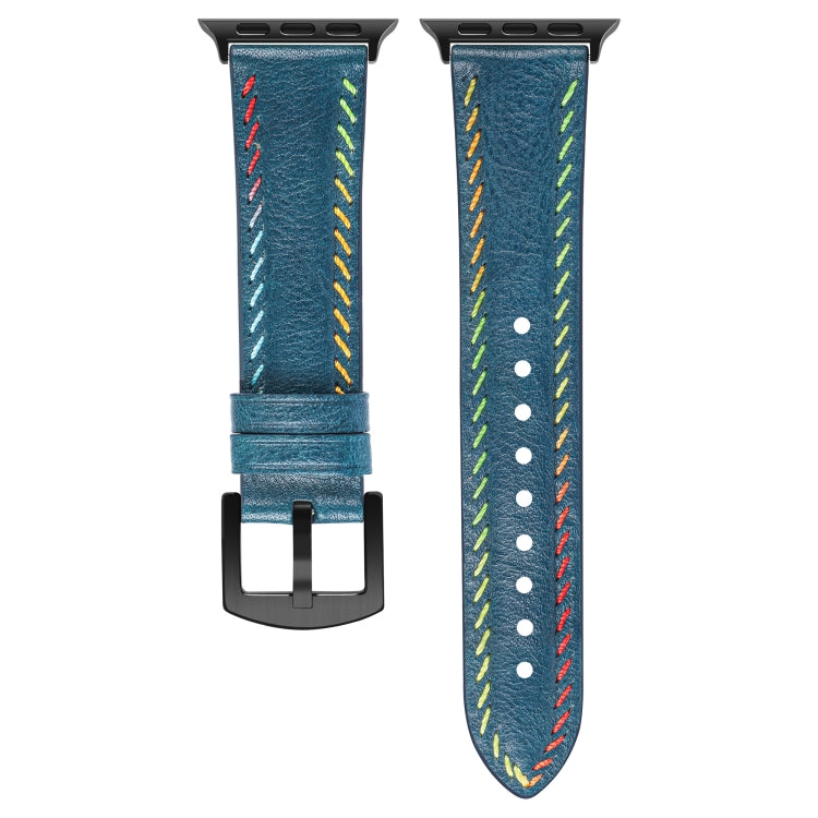 For Apple Watch Ultra 2 49mm Colorful Sewing Thread Leather Watch Band(Blue)