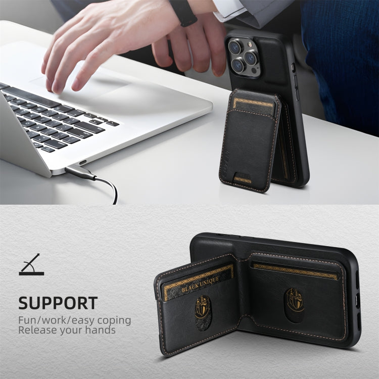 For iPhone 16 Pro Max Suteni H02 Leather Wallet Stand Back Phone Case(Black)