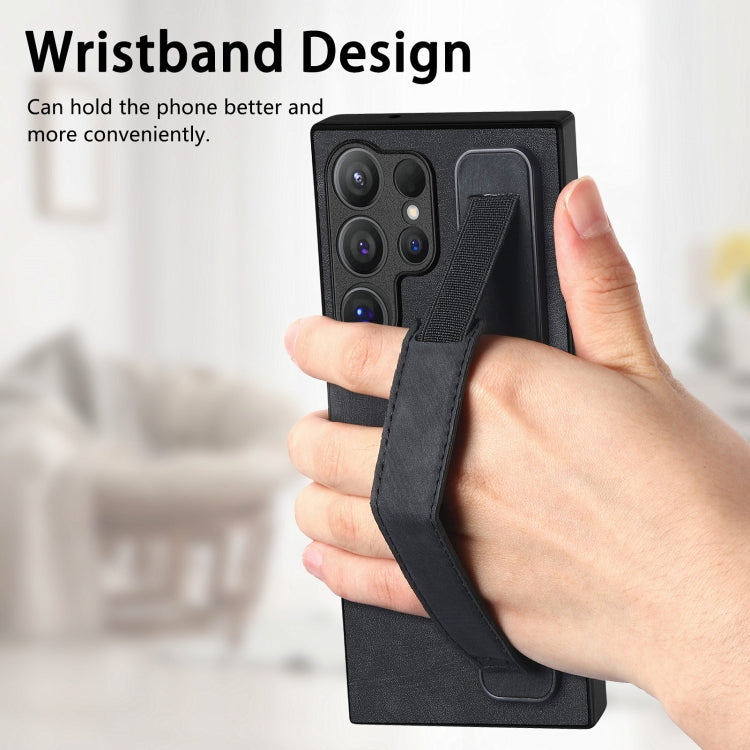 For Samsung Galaxy S24 Ultra 5G Retro Wristband Holder Leather Back Phone Case(Black)