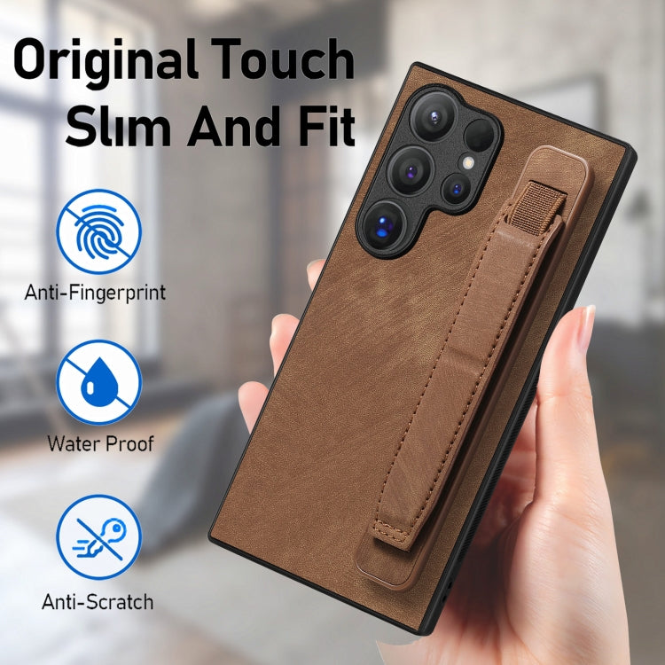 For Samsung Galaxy S24 Ultra 5G Retro Wristband Holder Leather Back Phone Case(Brown)