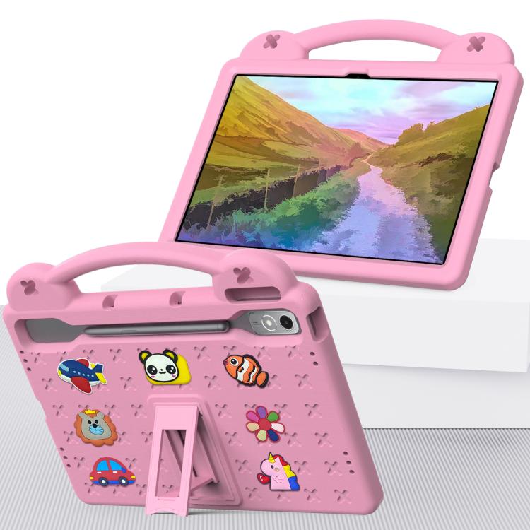 For Lenovo Xiaoxin Pad Pro 12.7 2025 Handle Kickstand Children EVA Shockproof Tablet Case(Pink)