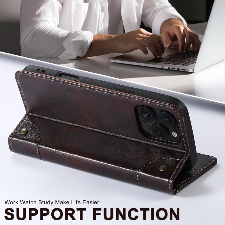 For iPhone 16e Suteni Baroque Calf Texture Buckle Wallet Leather Phone Case(Brown) - free shipping - PMC Jewellery - Order now!
