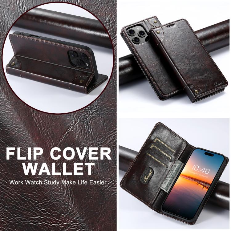 For iPhone 16e Suteni Baroque Calf Texture Buckle Wallet Leather Phone Case(Brown) - free shipping - PMC Jewellery - Order now!