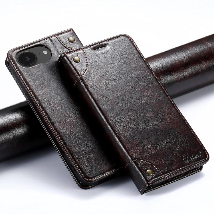 For iPhone 16e Suteni Baroque Calf Texture Buckle Wallet Leather Phone Case(Brown) - free shipping - PMC Jewellery - Order now!