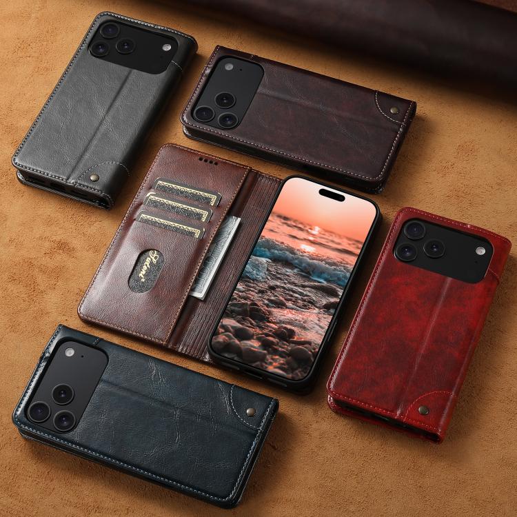 For iPhone 16e Suteni Baroque Calf Texture Buckle Wallet Leather Phone Case(Brown) - free shipping - PMC Jewellery - Order now!
