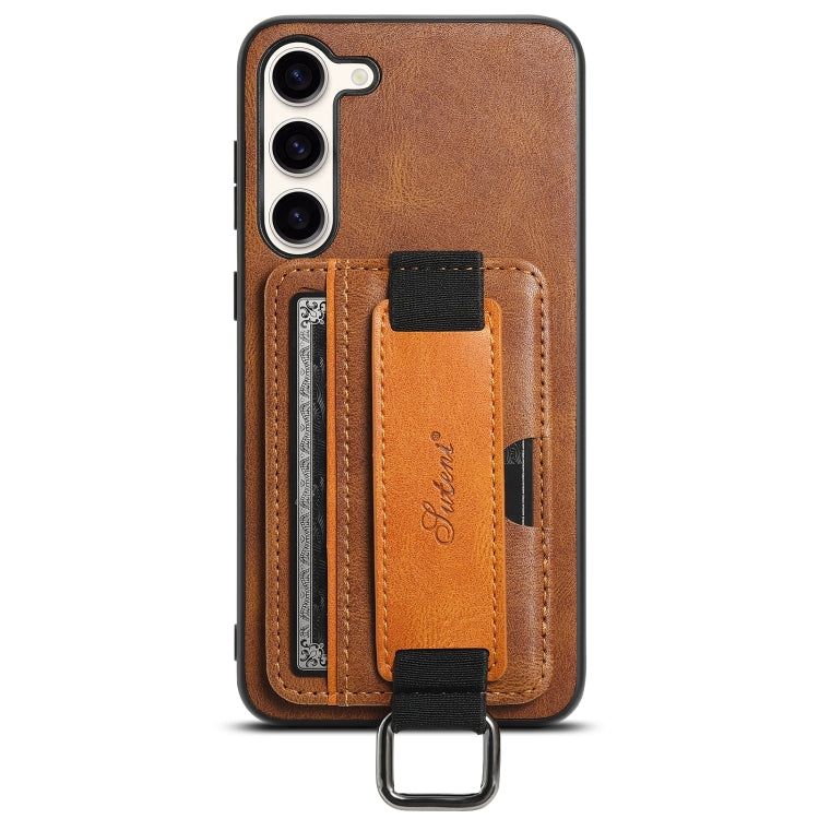 For Samsung Galaxy S24+ 5G Suteni H13 Card Wallet Wrist Strap Holder PU Phone Case(Brown)