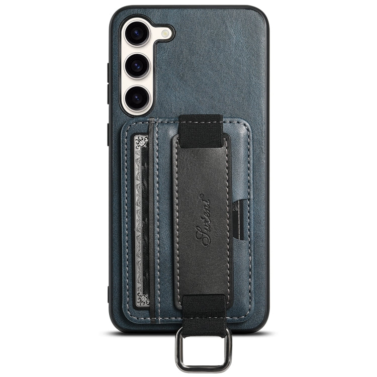 For Samsung Galaxy S24 5G Suteni H13 Card Wallet Wrist Strap Holder PU Phone Case(Blue)