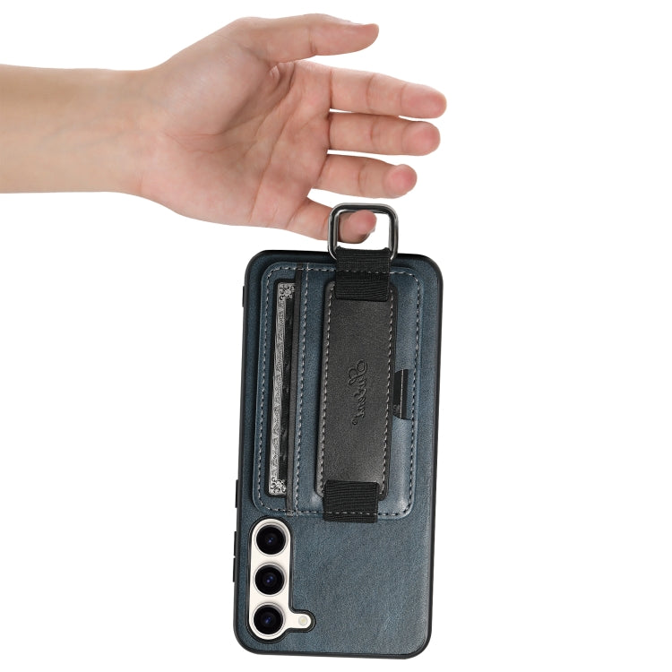 For Samsung Galaxy S24 5G Suteni H13 Card Wallet Wrist Strap Holder PU Phone Case(Blue)