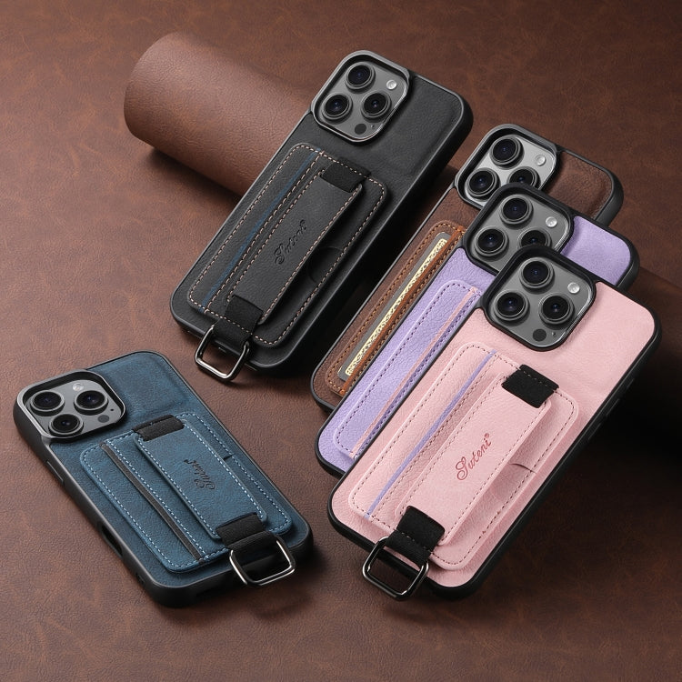 For iPhone 16e Suteni H13 Litchi Leather Wrist Strap Wallet Back Phone Case(Purple) - free shipping - PMC TechLife - Order now!