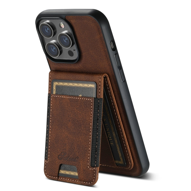 For iPhone 15 Pro Max Suteni H17 Litchi Texture Leather MagSafe Detachable Wallet Phone Case(Brown)