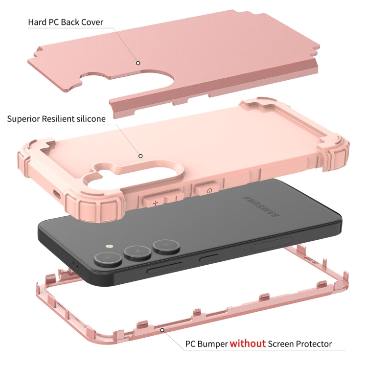 For Samsung Galaxy S24+ 5G 3 in 1 Silicone Hybrid PC Shockproof Phone Case(Rose Gold)