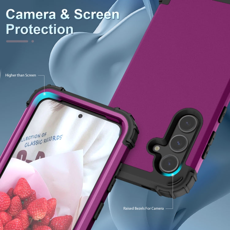 For Samsung Galaxy S24+ 5G 3 in 1 Silicone Hybrid PC Shockproof Phone Case(Dark Purple)