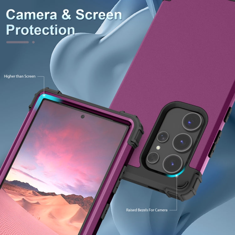 For Samsung Galaxy S24 Ultra 5G 3 in 1 Silicone Hybrid PC Shockproof Phone Case(Dark Purple)