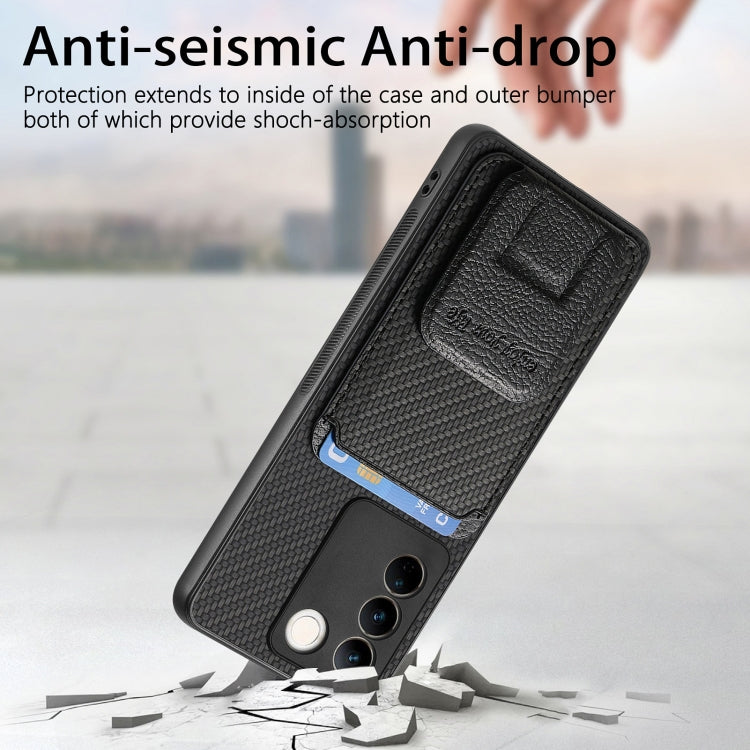 For vivo iQOO 12 Pro Carbon Fiber Card Bag Fold Stand Phone Case(Black)