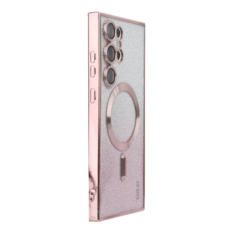 For Samsung Galaxy S25 Ultra 5G ENKAY Hat-Prince Magnetic Glitter Plated TPU Phone Case with Lens Film(Pink)