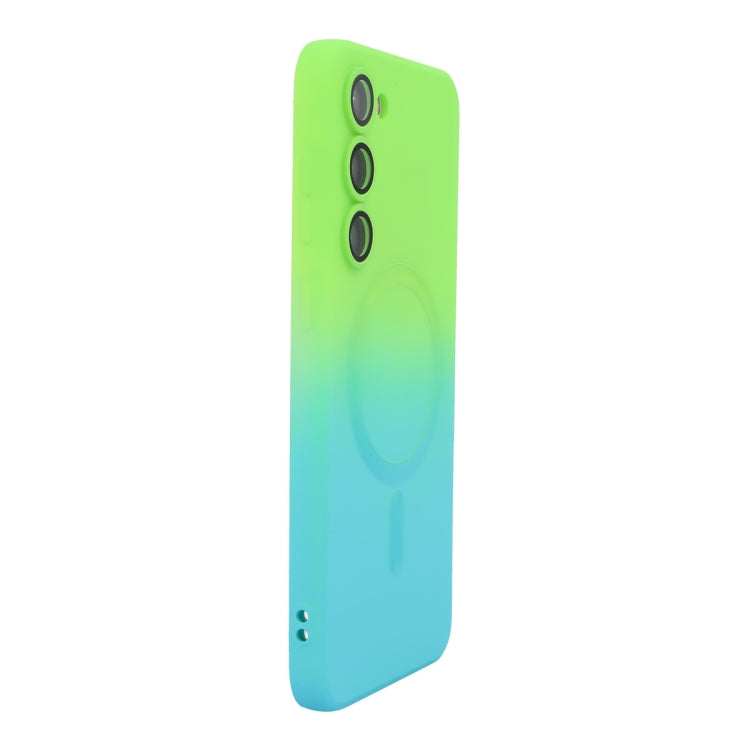 For Samsung Galaxy S23 5G ENKAY Hat-Prince MagSafe Rainbow Gradient Silicone Phone Case with Lens Film(Green Blue)