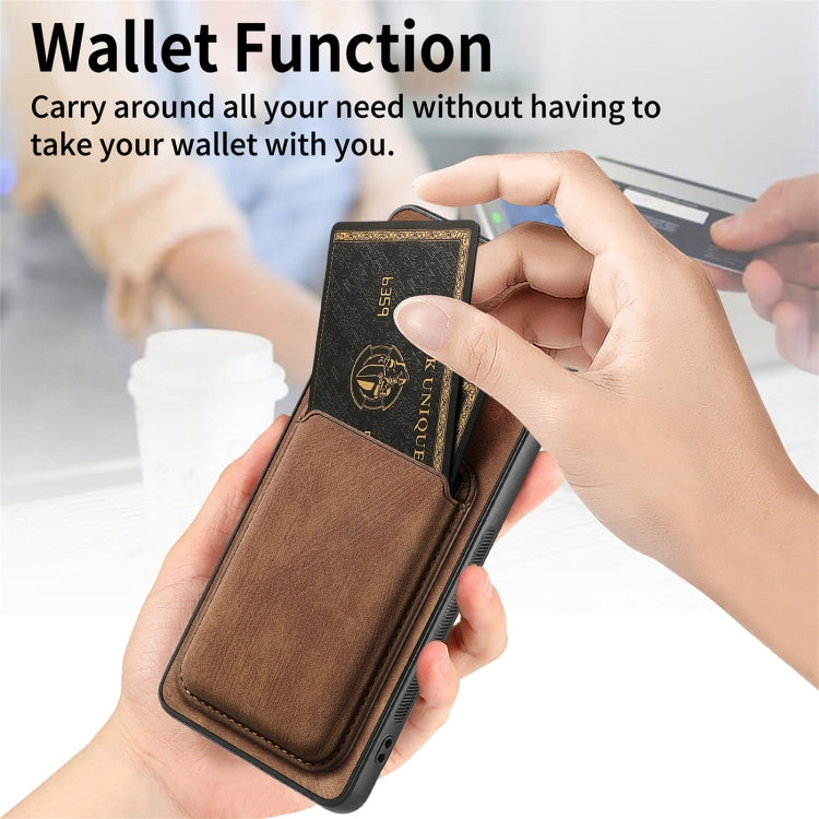 For Samsung Galaxy S25+ 5G Retro Leather Card Bag Magnetic Phone Case(Brown)
