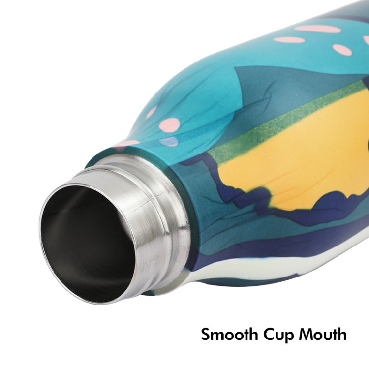 JUNSUNMAY Geometric Patterns Coating 304 Stainless Steel 550ml Water Vacuum Bottle(Dark Blue)
