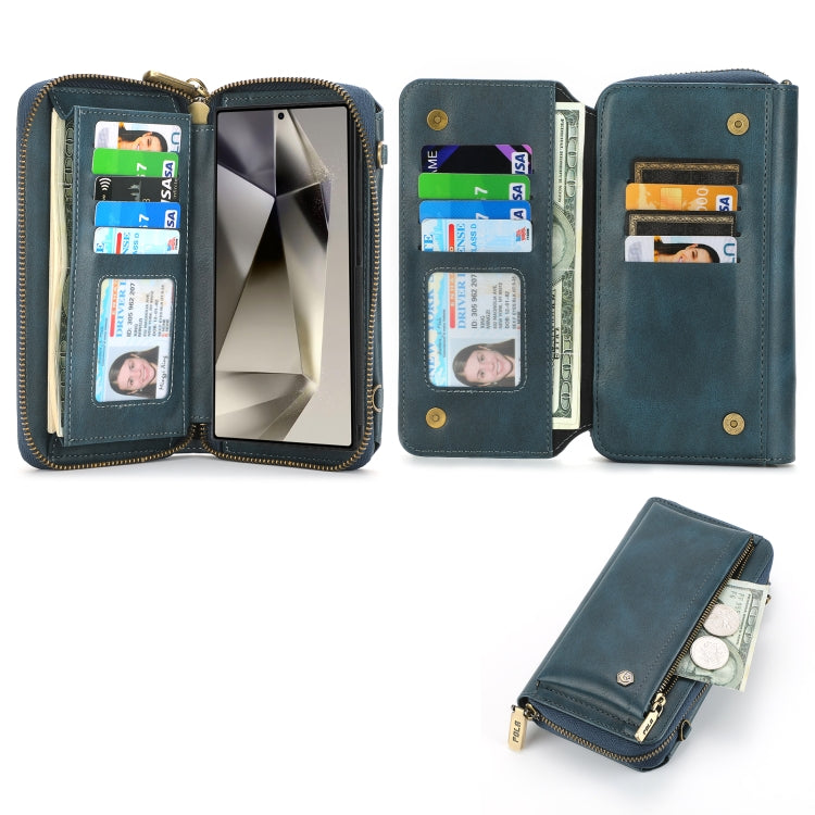 For Samsung Galaxy S24 Ultra 5G Crossbody Multi-functional Zipper Wallet Leather Phone Case(Green)