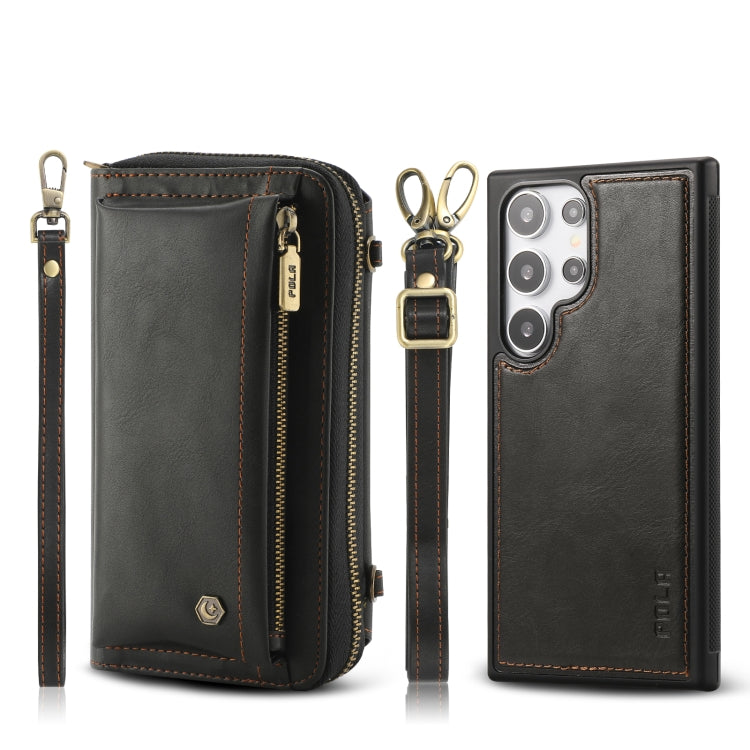For Samsung Galaxy S24 Ultra 5G Crossbody Multi-functional Zipper Wallet Leather Phone Case(Black)