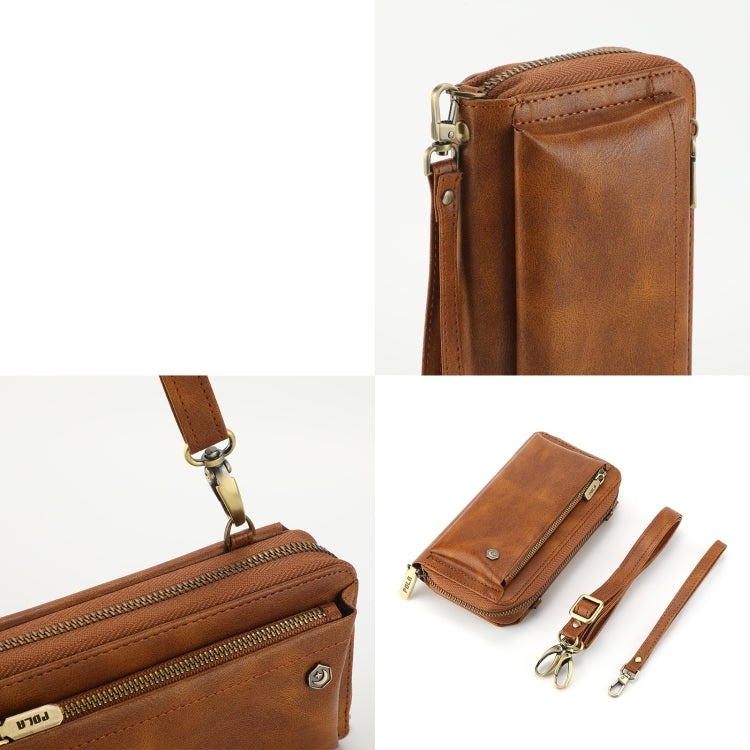 For Samsung Galaxy S24+ 5G Crossbody Multi-functional Zipper Wallet Leather Phone Case(Brown)