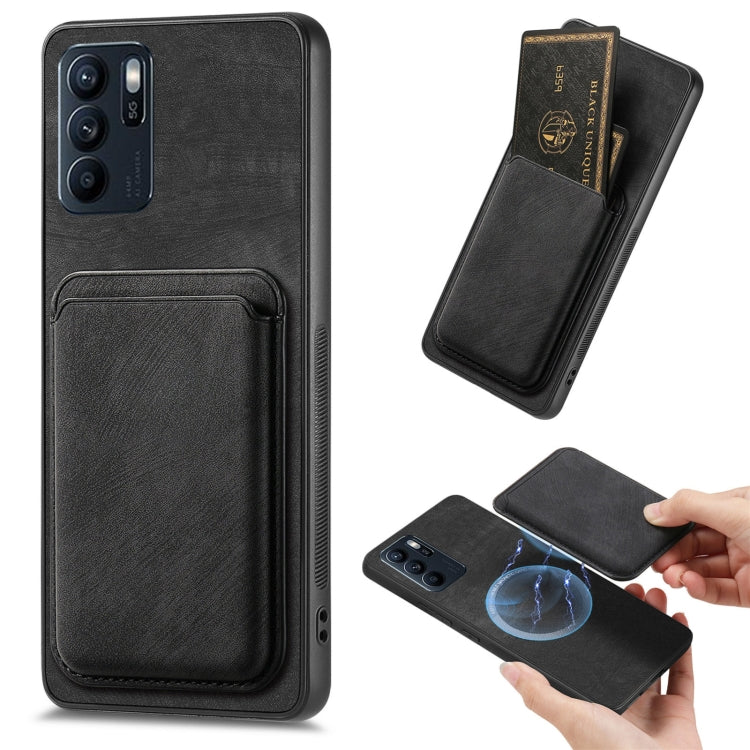 For OPPO Reno6 Z Retro Leather Card Bag Magnetic Phone Case(Black)