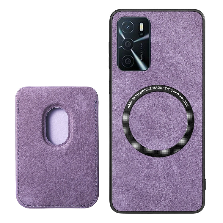 For OPPO A16 Retro Leather Card Bag Magnetic Phone Case(Purple)