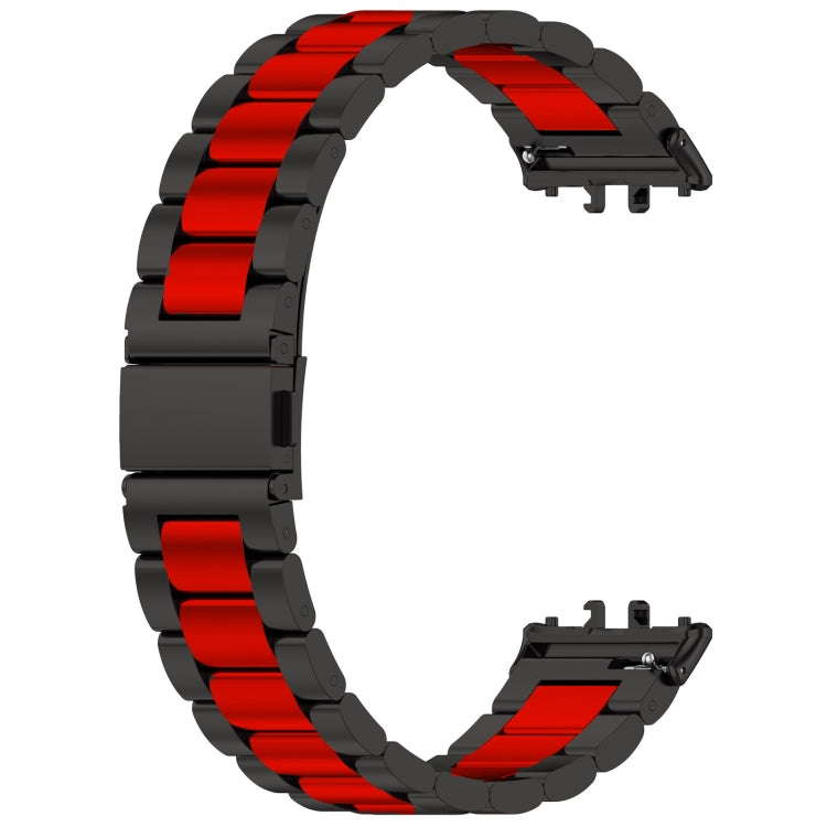 For Samsung Galaxy Fit 3 SM-R390 Three Bead Stainless Steel Metal Watch Band(Black+Red)