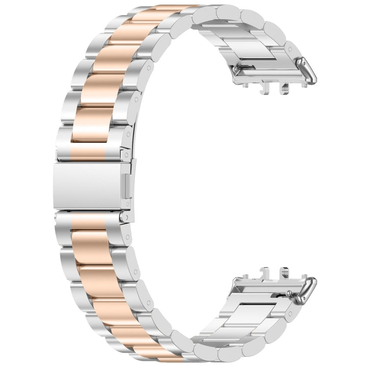For Samsung Galaxy Fit 3 SM-R390 Three Bead Stainless Steel Metal Watch Band(Silver+Rose Gold)
