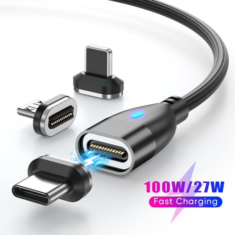 ENKAY 3 in 1 PD100W Type-C to Type-C / 8 Pin / Micro USB Magnetic Fast Charging Cable, Cable Length:1.8m(Black)