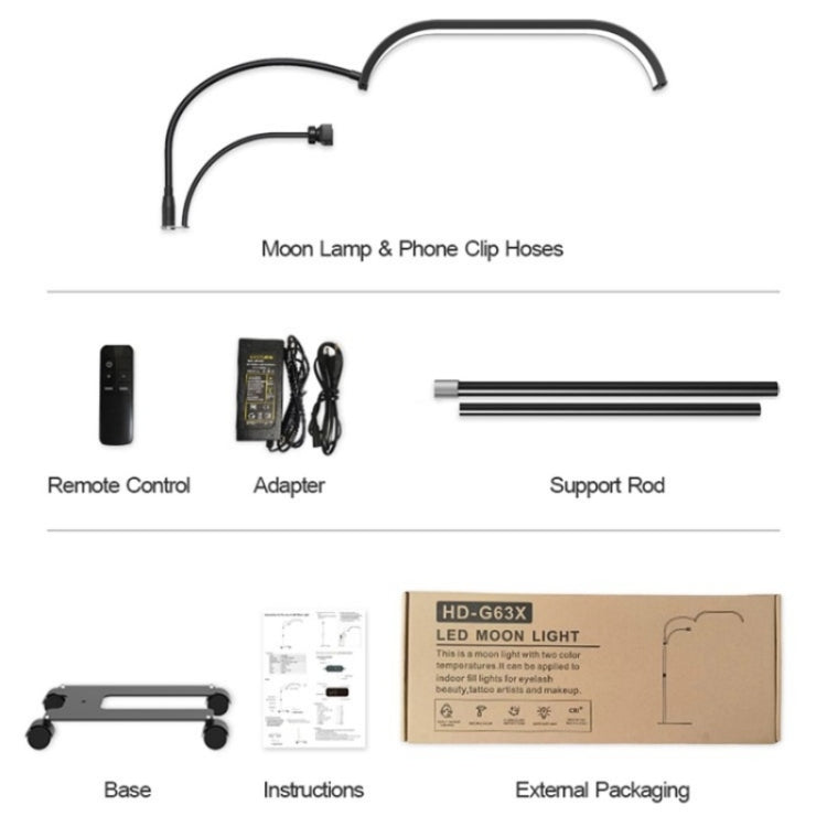 HD-G63X Floor Standing Remote Dimming LED Moon Lamp Manicure Eyelash Beauty Lamp(EU Plug) - Selfie Light by PMC TechLife | Online Shopping South Africa | PMC TechLife | Buy Now Pay Later Mobicred