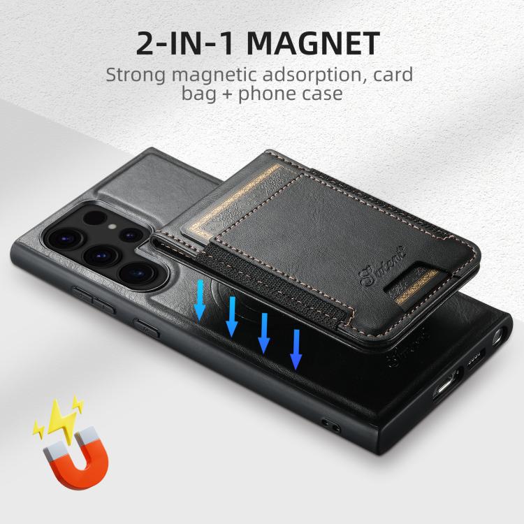 For Samsung Galaxy S25 Ultra 5G Suteni H17 Oil Eax Leather MagSafe Detachable Wallet Phone Case(Black)