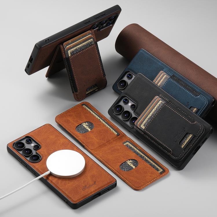 For Samsung Galaxy S24 Ultra 5G Suteni H17 Litchi Texture Leather MagSafe Detachable Wallet Phone Case(Khaki) - Galaxy S24 Ultra 5G Cases by Suteni | Online Shopping South Africa | PMC Jewellery | Buy Now Pay Later Mobicred