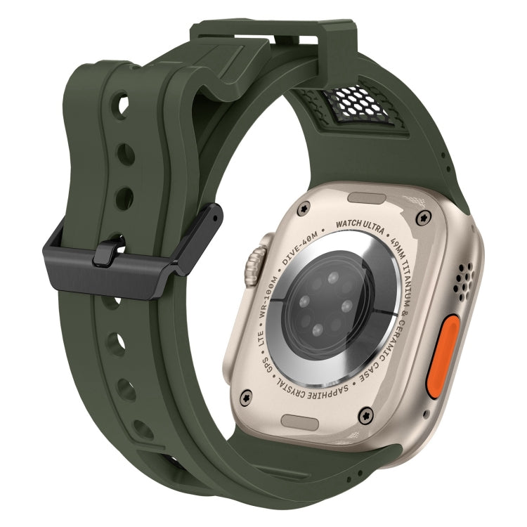 For Apple Watch Ultra 49mm Breathable Stainless Steel Mesh TPU Watch Band(Green Black)