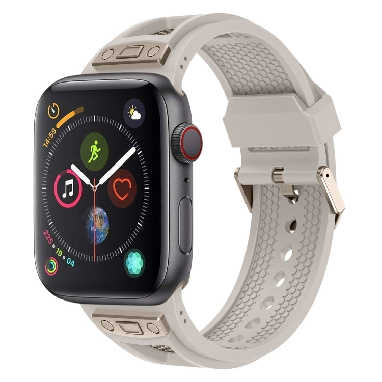For Apple Watch Series 4 44mm Breathable Stainless Steel Mesh TPU Watch Band(Starlight Titanium)