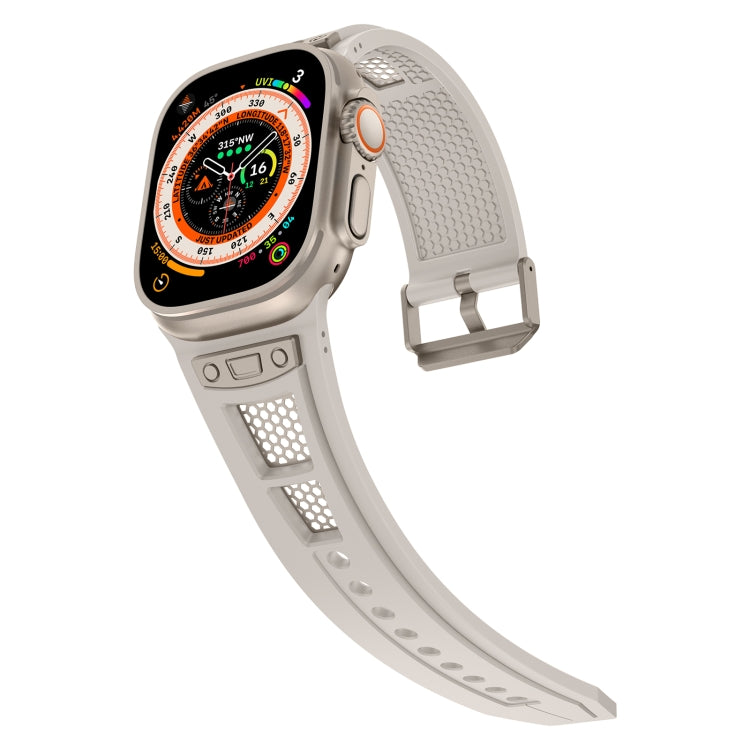 For Apple Watch Series 4 44mm Breathable Stainless Steel Mesh TPU Watch Band(Starlight Titanium)