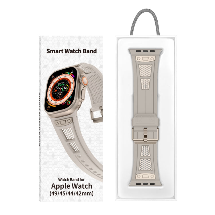 For Apple Watch Series 4 44mm Breathable Stainless Steel Mesh TPU Watch Band(Starlight Titanium)