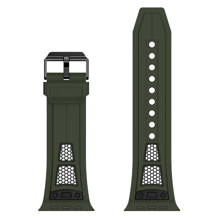 For Apple Watch Series 3 42mm Breathable Stainless Steel Mesh TPU Watch Band(Green Black)