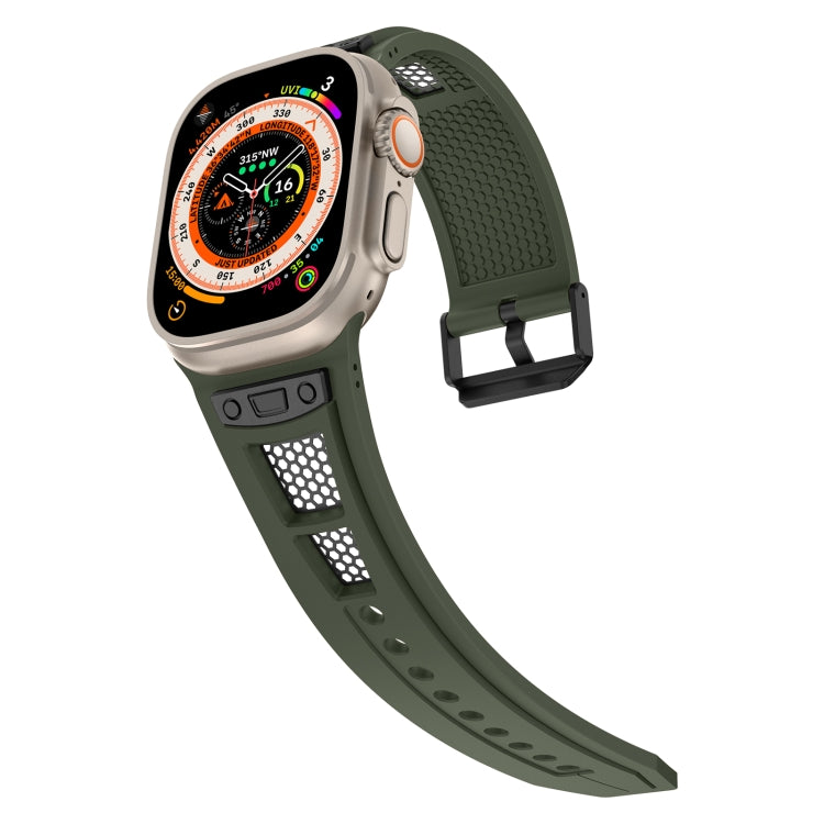 For Apple Watch Series 3 42mm Breathable Stainless Steel Mesh TPU Watch Band(Green Black)