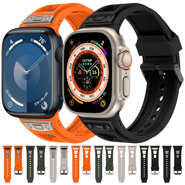 For Apple Watch SE 2023 44mm Breathable Stainless Steel Mesh TPU Watch Band(Green Black)