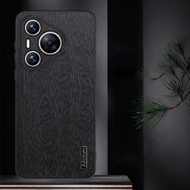 For Huawei Pura 70 Pro Tree Bark Leather Shockproof Phone Case(Black)