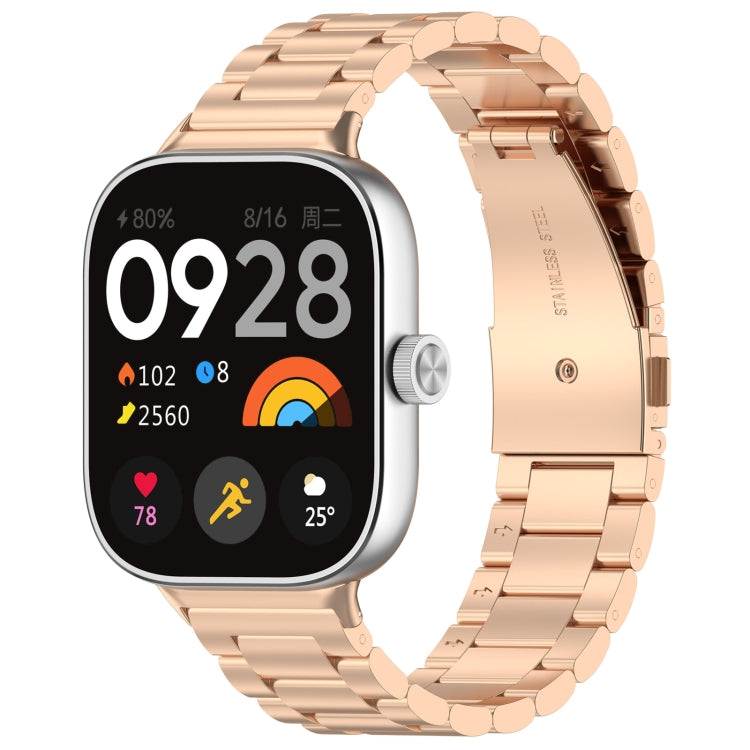 For Redmi Watch 4 / Watch 5 Three Bead Stainless Steel Metal Watch Band(Rose Gold)