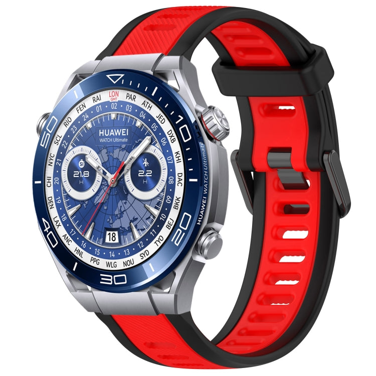 For Huawei Watch Ultimate 22mm Two Color Textured Silicone Watch Band(Red+Black)