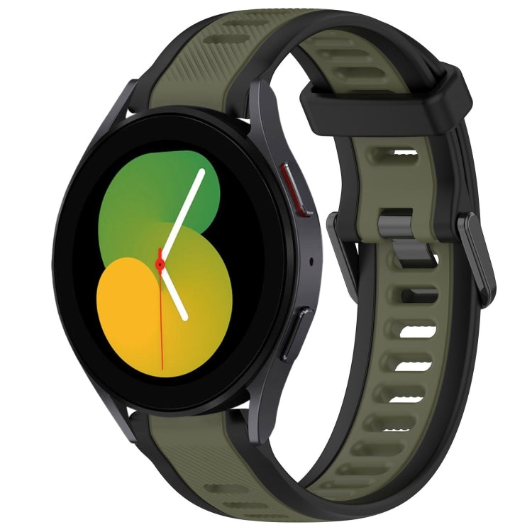 For Samsung Galaxy Watch 5 44mm 20mm Two Color Textured Silicone Watch Band(Green+Black)