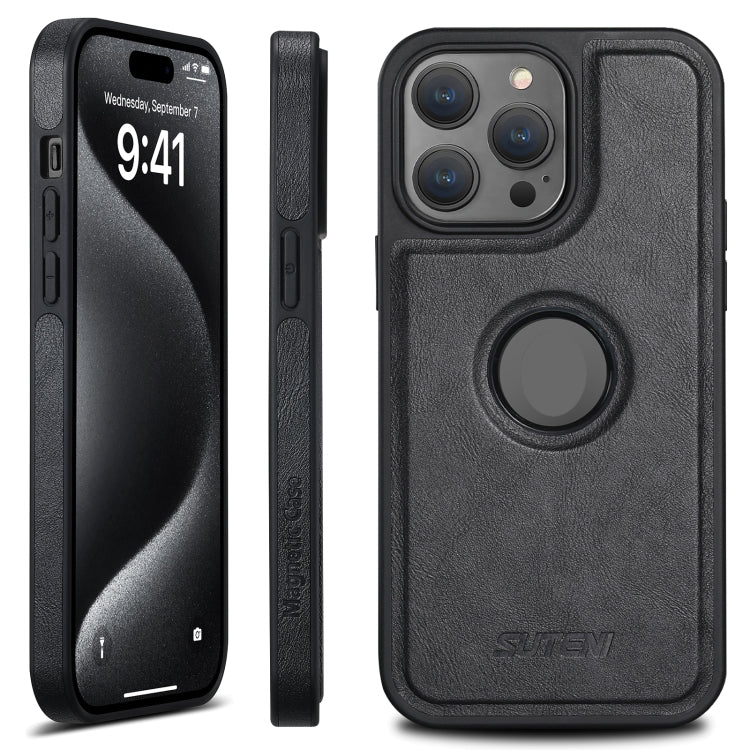 For iPhone 16 Pro Max Suteni G1 Magsafe Leather Back Phone Case(Black)