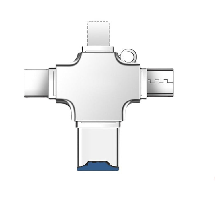 4 in 1 USB-C / Type-C USB 2.0 + Micro USB + 8 Pin Adapter TF Card Reader, Memory Card:No Memory(Sliver)