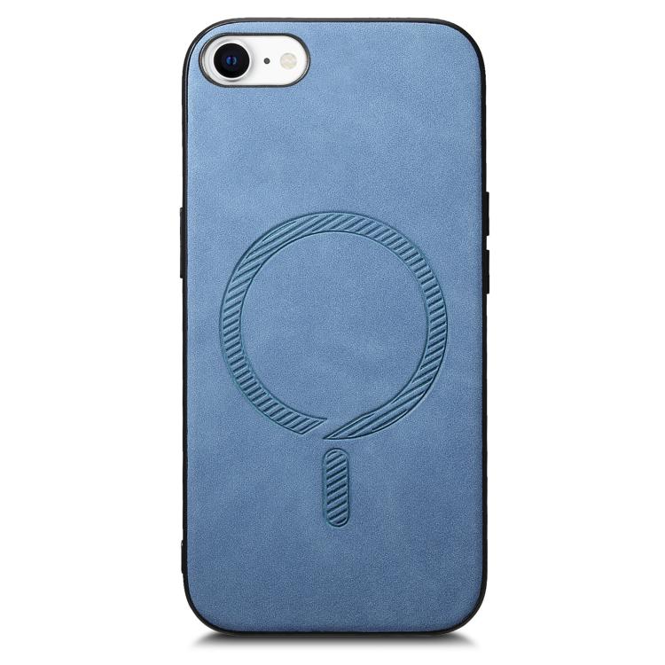 For iPhone 16e Solid Color Retro Magsafe PU Back Cover Phone Case(Blue)
