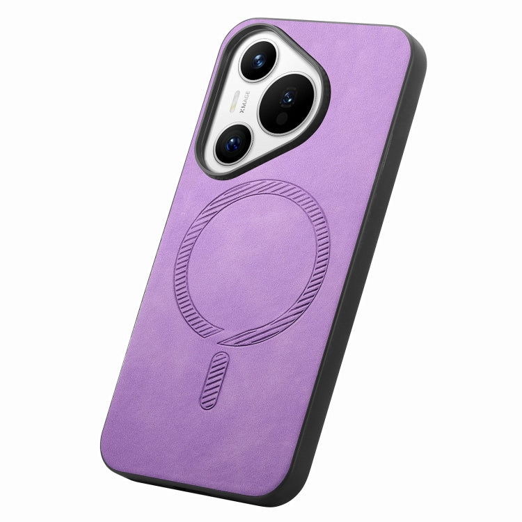 For Huawei Pura 70 Solid Color Retro Magsafe PU Back Cover Phone Case(Purple)